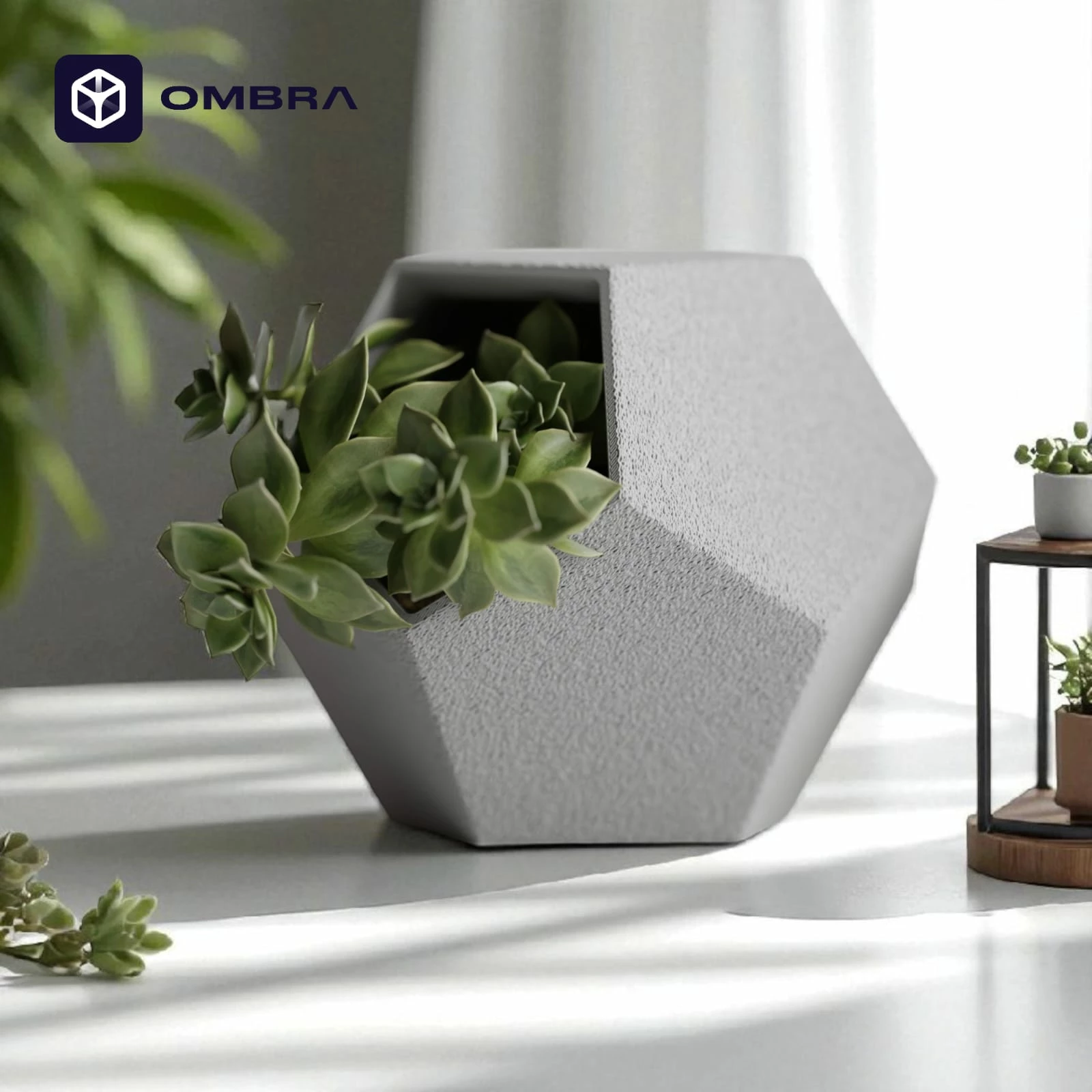 Set me 3 Vazo - Plant Pot GeoTrio (Ngjyrë kafe, hiri, gjelbërt "marble")