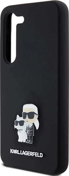 Mbështjellës Karl Lagerfeld Silicone Karl&Choupette Metal Pin për Samsung Galaxy S23, i zi