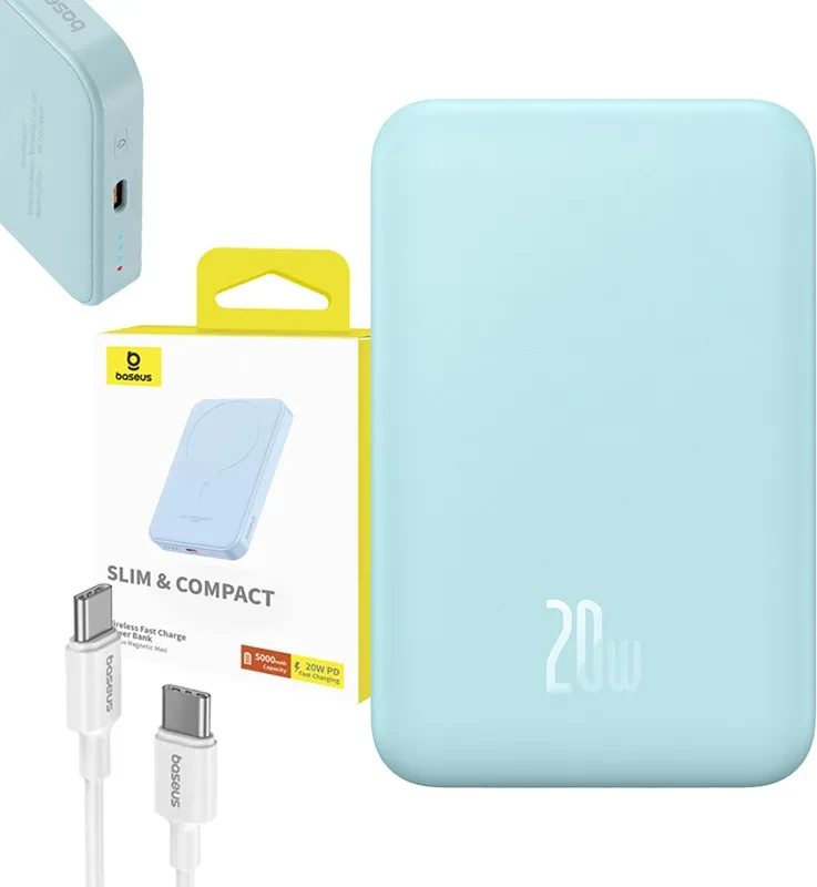Powerbank Baseus Magnetic Mini 5000mAh, 20W, USB-C, Blu