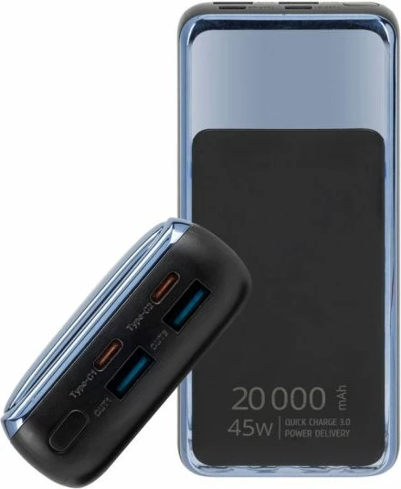 Powerbank Rivacase VA1075 20000mAh 45W QC3.0/PD me LCD, e zezë