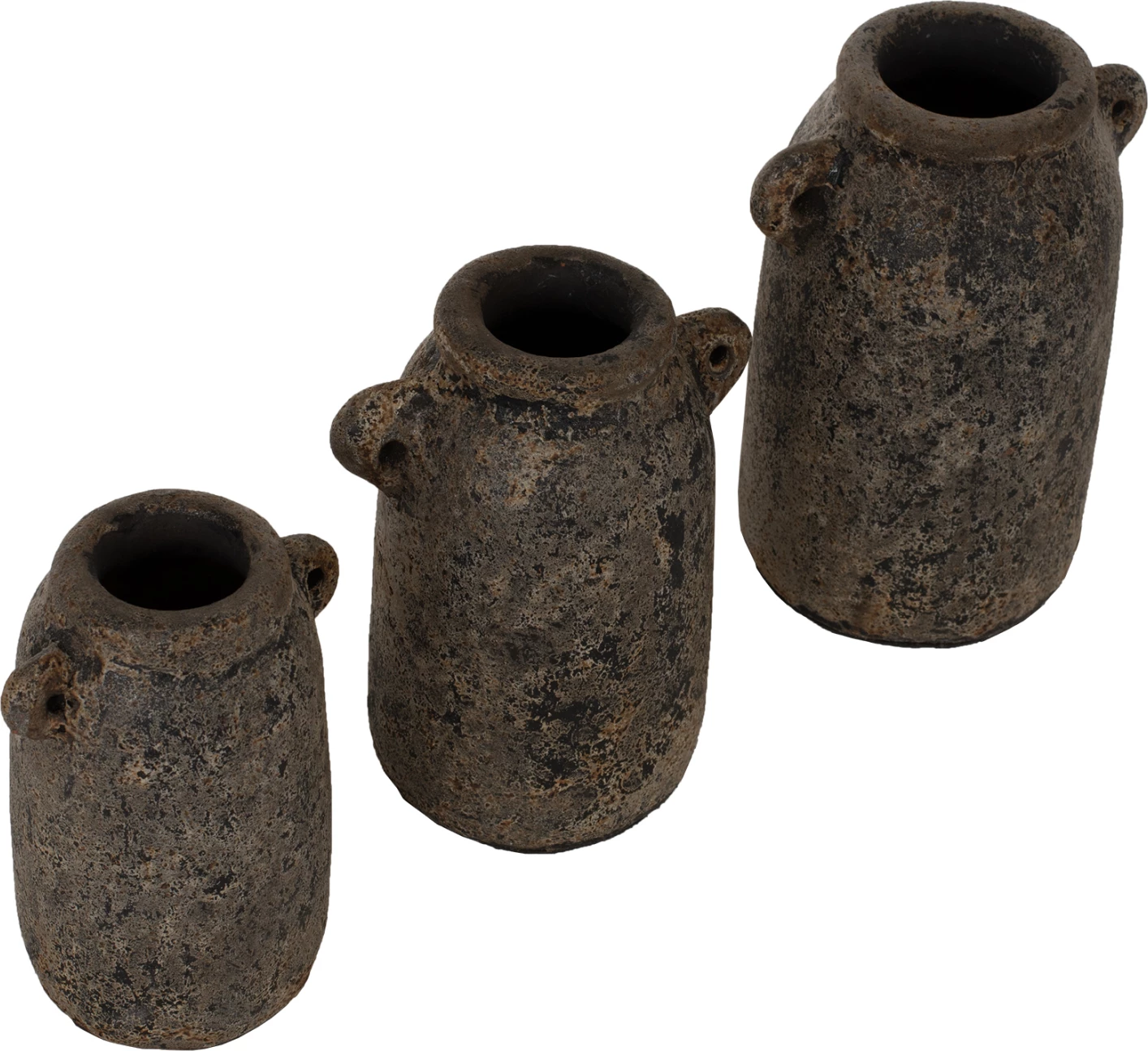 Vazo dekorative 3 copë, gri antike, terrakota, FH7710