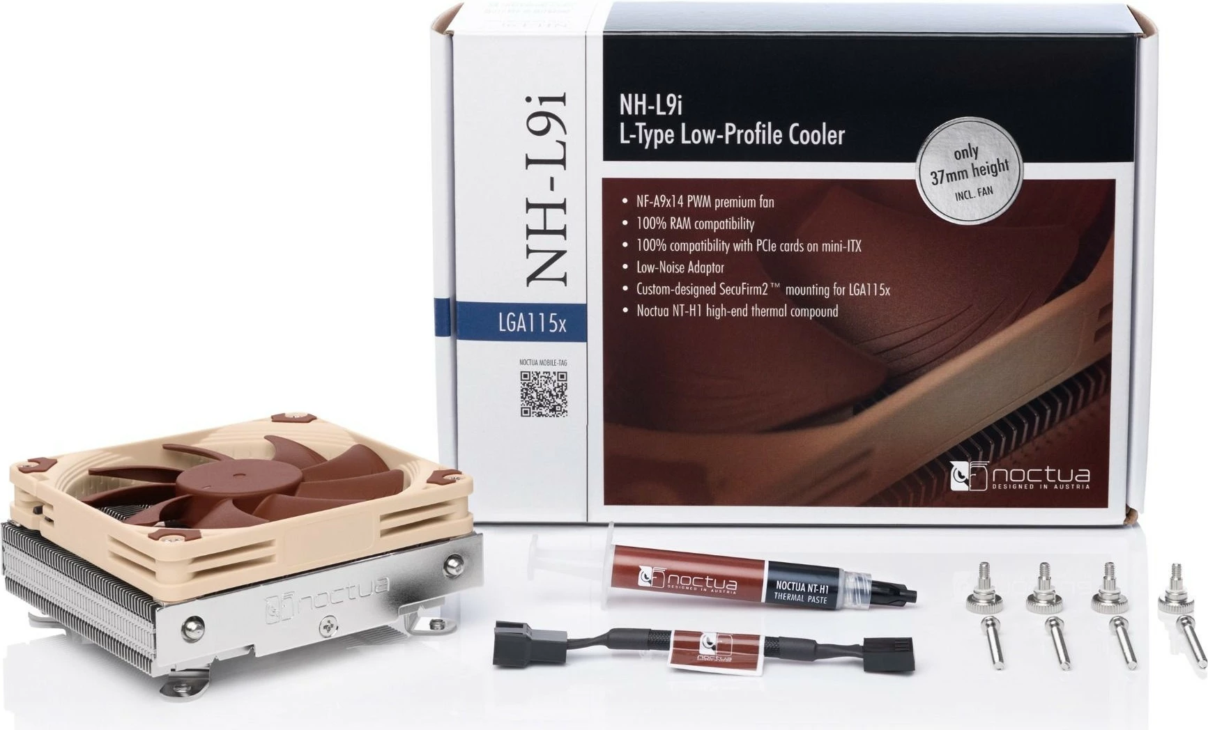 Cooler procesori Noctua NH-L9i, 9.2cm, ultra i ulët, LGA115x, bezhë/kafe