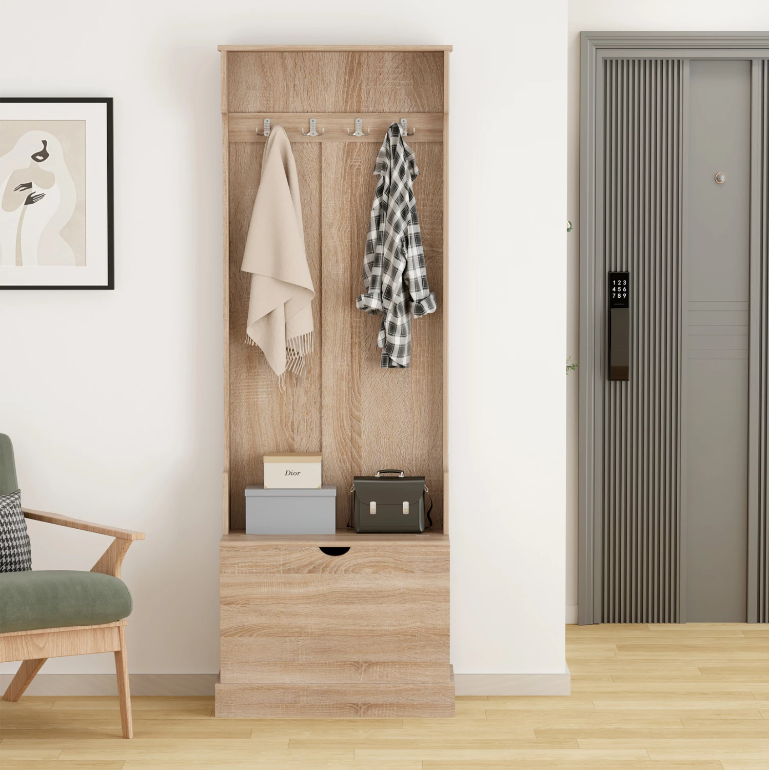 Mobilje hyrëse KAYLOR FH2474.01 me varëse dhe hapësirë ruajtjeje-MDF në Sonama 65x34x180Hcm