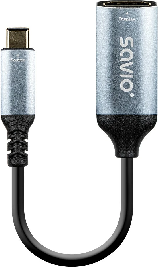 Adapter USB-C në HDMI Savio AK-78, 4K 60Hz, 15cm, zi/argjendtë