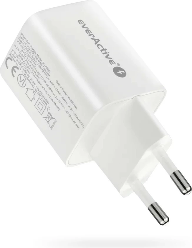 Karikues muri everActive SC-450Q, 45W, 1x USB, 1x USB-C, Bardhë