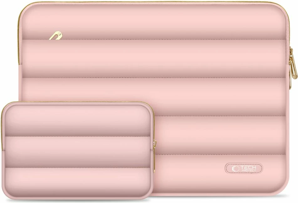 Kasë laptopi Tech-Protect Puffy 13-14 inç me çantë aksesorësh, Rozë