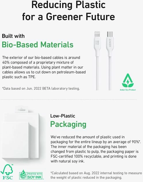 Kabllo Anker 541 BIO USB-C në Lightning 1.8m, deri 100W, e zezë