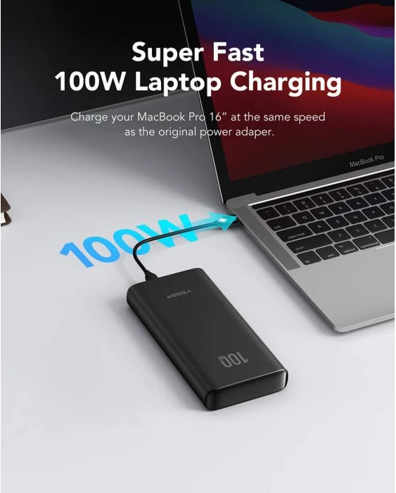 Powerbank VEGER T100 20000mAh PD 100W, black, set 1 copë