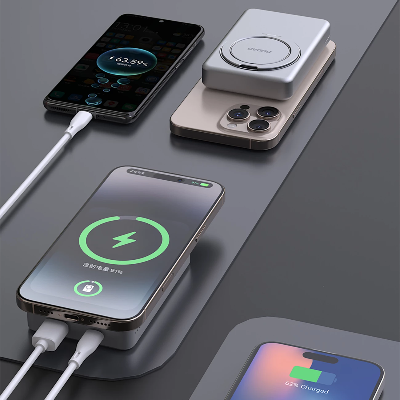 Powerbank Dudao K28, 10000mAh, MagSafe, kasë metalike, Ring Stand, Argjendtë