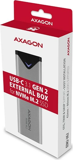 Kasë e jashtme AXAGON EEM2-UG2 për NVMe M.2 SSD, USB-C 3.2 Gen 2, 42-80 mm, argjendtë/zezë
