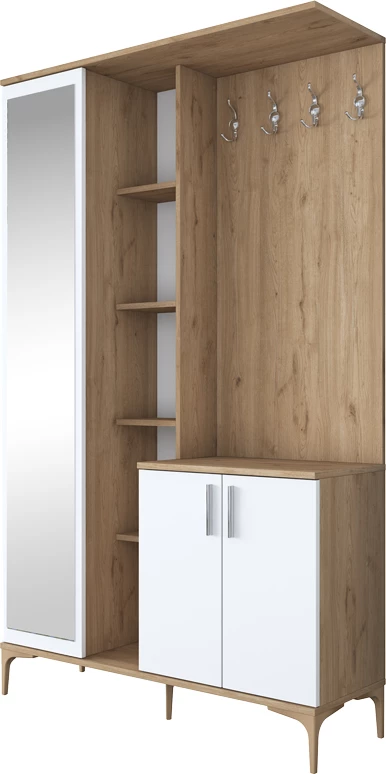 Mobilje hyrëse Zozmo, ngjyrë arre-bardhë, melaminë, 120x37.5x198.6cm