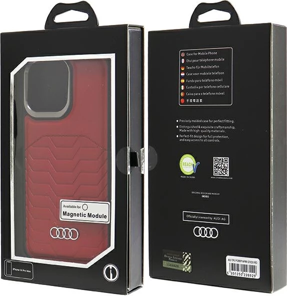 Mbështjellës Audi Synthetic Leather me MagSafe për iPhone 14 Pro Max, Kuq
