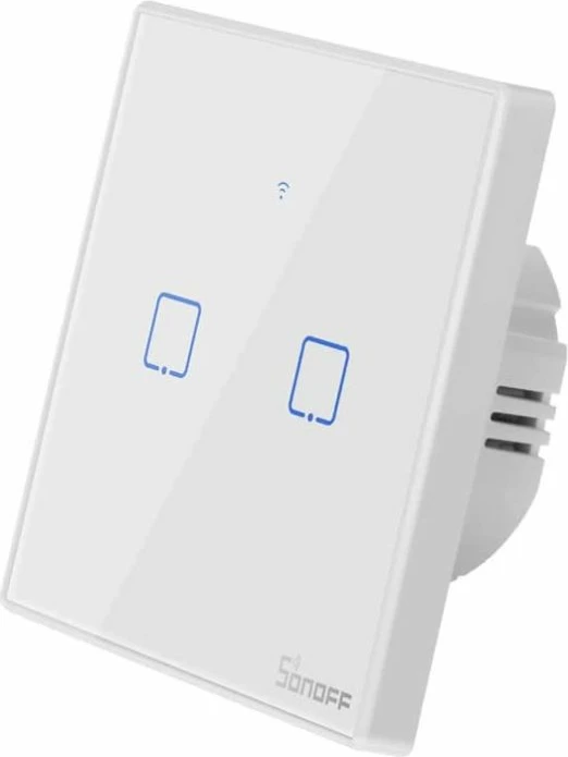 Switch muri smart SONOFF T2EU2C-TX, Wi‑Fi + RF433, 2 butona, bardhë