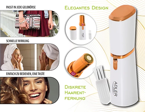 Makinë rroje trimmer për fytyrë, Adler, AD 2939, kokë me sitë, dritë LED, 1xAA, perlë-ari