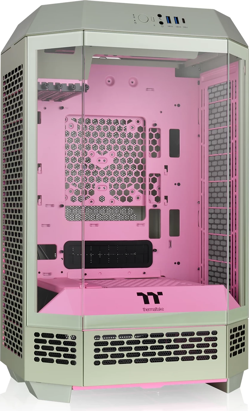 Kasë Thermaltake The Tower 300 TG Matcha Plum, Micro Tower, SPCC, micro ATX/Mini-ITX, jeshile/rozë
