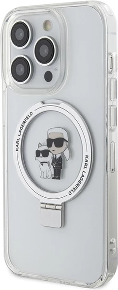 Mbështjellës Karl Lagerfeld KLHMP15XHMRSKCH për iPhone 15 Pro Max 6.7", Ring Stand Karl&Choupette, MagSafe, Bardhë