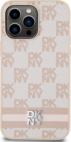 Mbështjellës DKNY Checkered Mono Pattern & Printed Stripes për iPhone 14 Pro Max, rozë
