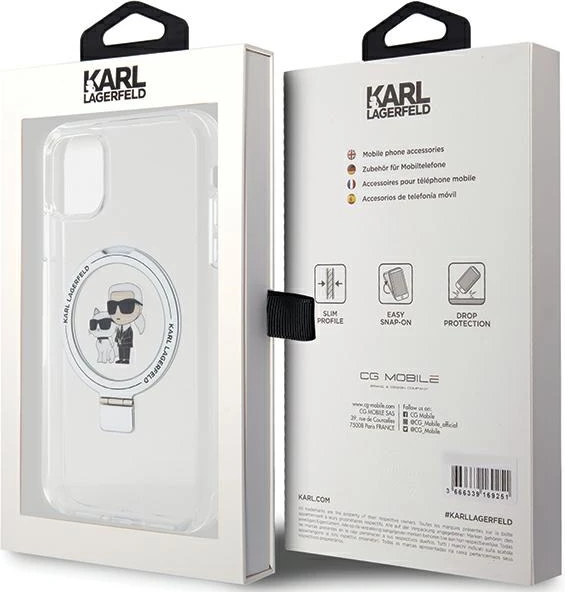 Mbështjellës Karl Lagerfeld KLHMN61HMRSKCH për iPhone 11/XR 6.1", me unazë Ring Stand, MagSafe, Bardhë