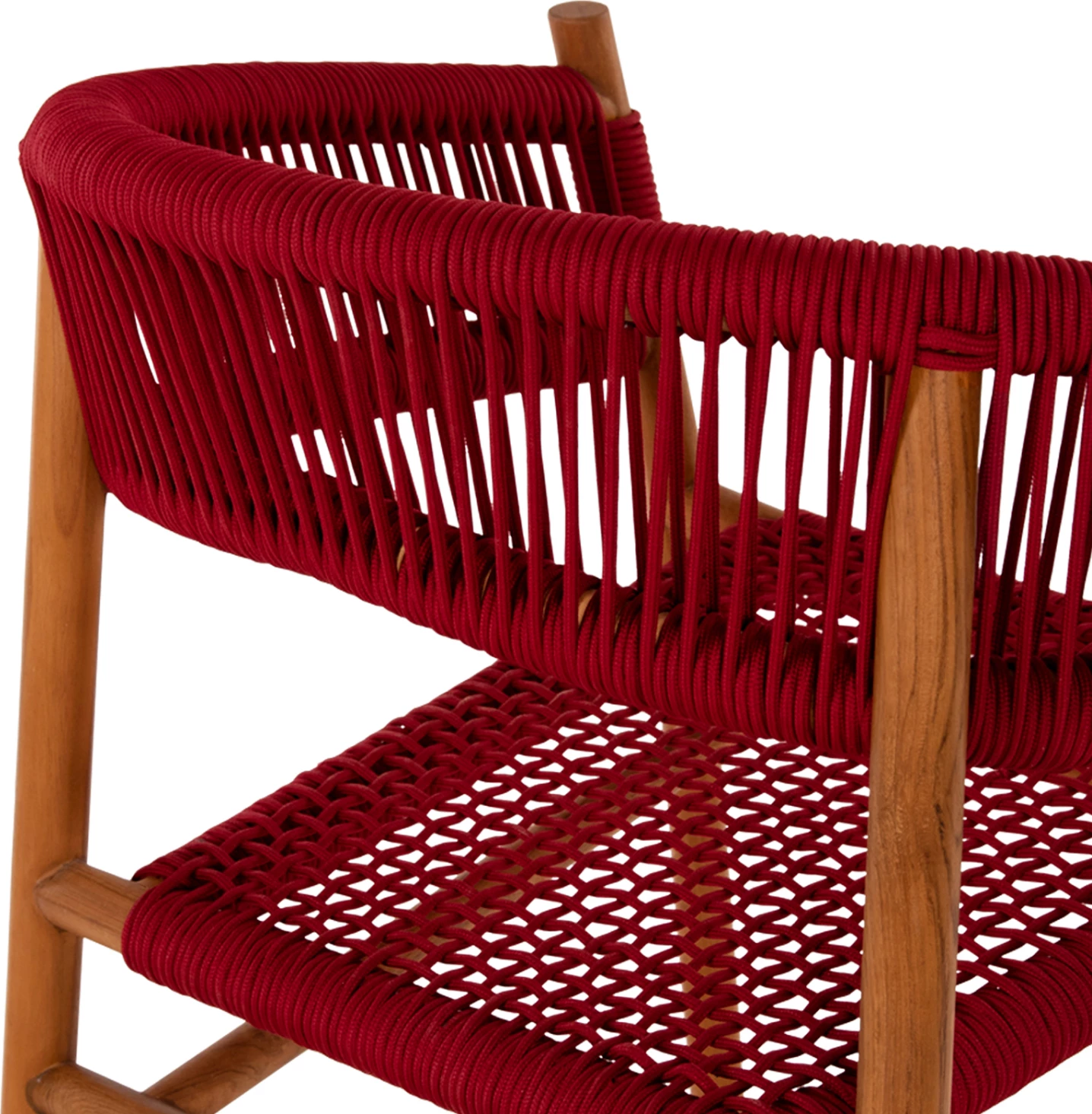 Karrige ngrënieje me krahë IRVING, dru TEAK, ngjyrë natyrale dhe litar i kuq burgundy, FH9797, 60x55x75H cm