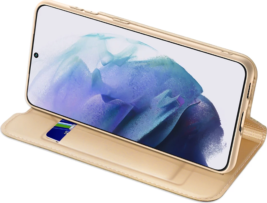 Mbështjellës Dux Ducis Skin Pro për Samsung Galaxy S22+, lëkurë ekologjike, me xhep, me qëndrim, ari