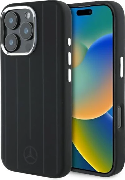 Mbështjellës Mercedes Silicone Vertical Tonal Stripes MagSafe për iPhone 16 Pro Max, Zi