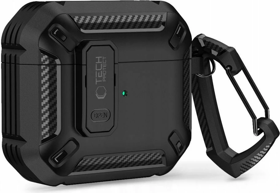 Mbështjellës Tech-Protect X-Carbo për AirPods Pro/Pro 2, me karabiner, i zi