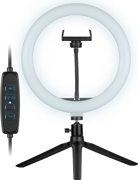 Ring Light Tracer TRAOSW46747 me tripod të vogël, 26 cm, LED, USB, e zezë