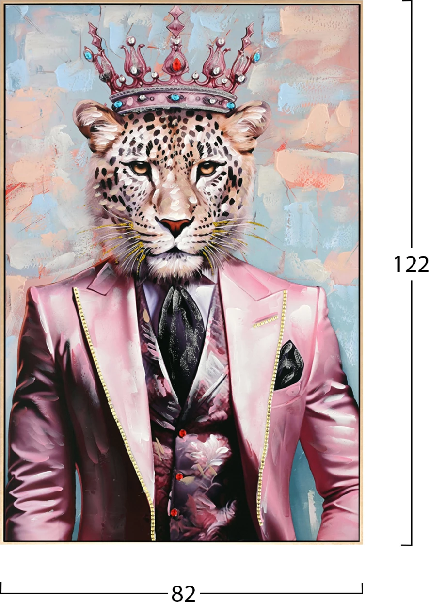 Pikturë muri FH4540 me kornizë PS bezhë, kanavacë e printuar me figurë leopardi, 82x4.5x122 cm