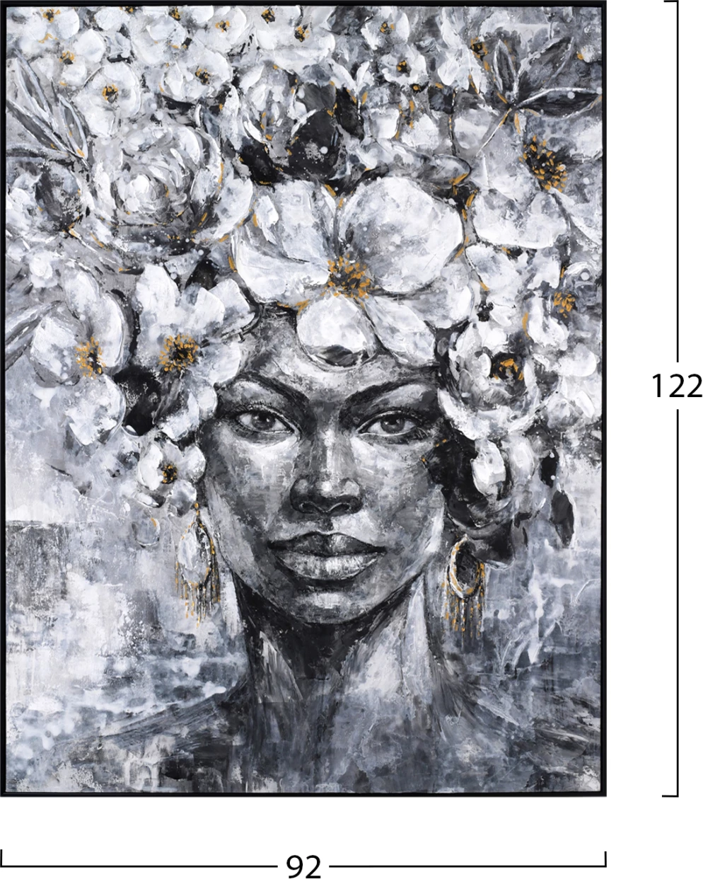 Pikturë muri FH4545 me kornizë PS të zezë, kanavacë e printuar me fytyrë gruaje, 92x4.5x122 cm