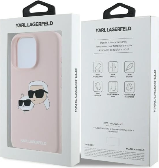 Mbështjellës Karl Lagerfeld Silicone Case Heads Print MagSafe për iPhone 16 Pro Max, Rozë