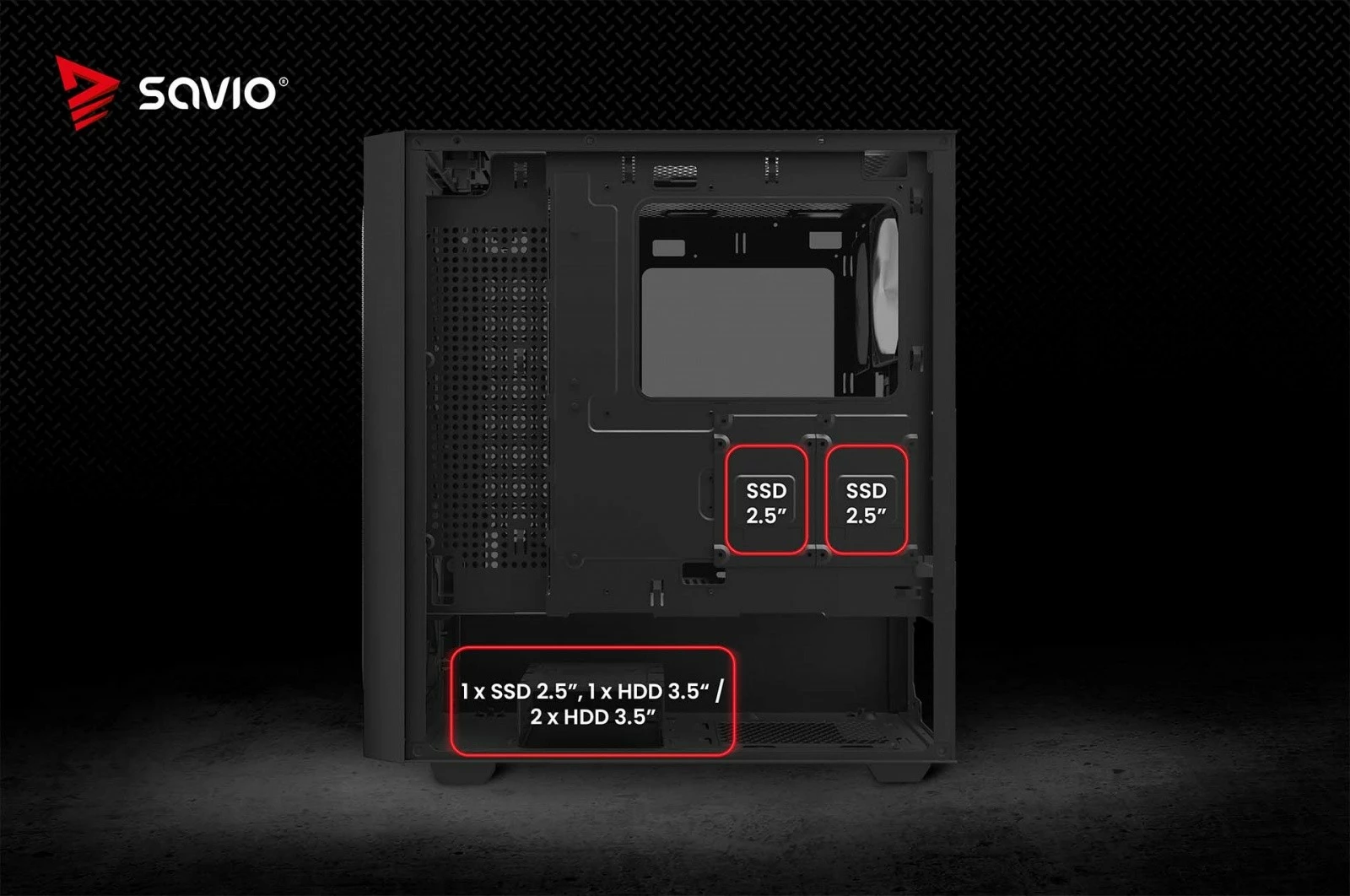 Kasë, Savio NOCTIS FLOW X1, Midi Tower ATX, 4x120 mm PWM, xham i temperuar, rrjetë frontale, e zezë