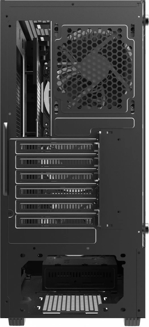 Kasë, Savio NOCTIS FLOW X1, Midi Tower ATX, 4x120 mm PWM, xham i temperuar, rrjetë frontale, e zezë