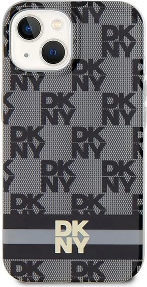 Mbështjellës DKNY IML Checkered Mono Pattern & Printed Stripes MagSafe për iPhone 15/14/13, i zi