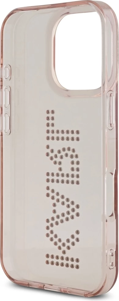 Mbështjellës Karl Lagerfeld IML Rhinestones Logo për iPhone 16 Pro Max, Rozë