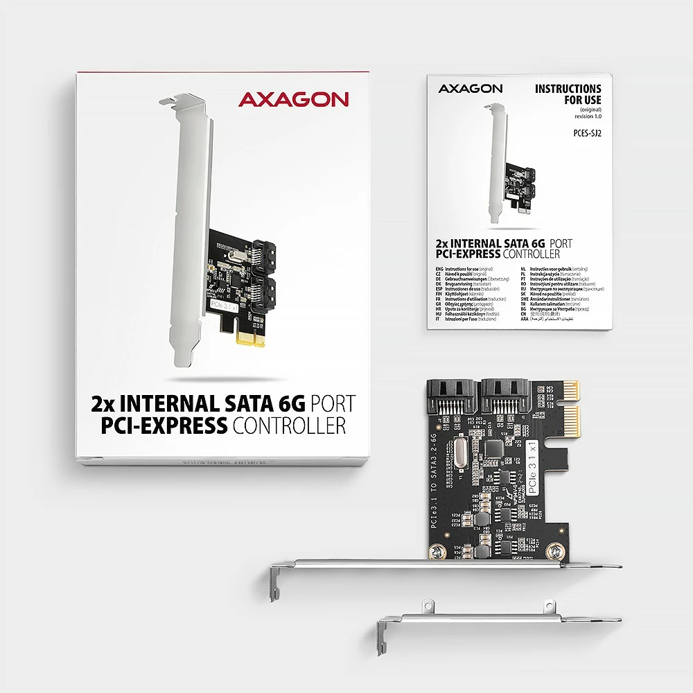 Kontroller PCIe AXAGON PCES-SJ2, 2x SATA 6G, JMB582, për kompjuter, i zi