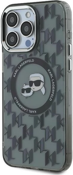 Mbështjellës Karl Lagerfeld IML Monogram Karl & Choupette Head MagSafe për iPhone 15 Pro, Zi