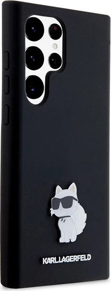 Mbështjellës Karl Lagerfeld Silicone Choupette Metal Pin për Samsung Galaxy S23 Ultra, i zi