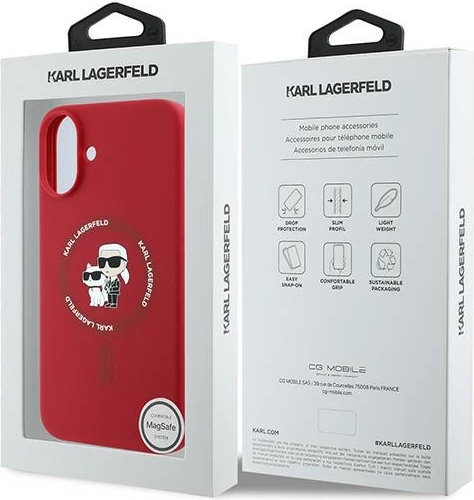 Mbështjellës Karl Lagerfeld Silicone KC Heads Ring MagSafe për iPhone 16 Plus, Kuq