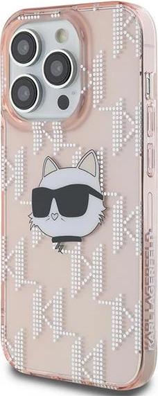 Mbështjellës Karl Lagerfeld IML Choupette Head & Monogram për iPhone 13 Pro Max, rozë