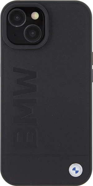 Mbështjellës BMW Leather Hot Stamp për iPhone 15, e zezë