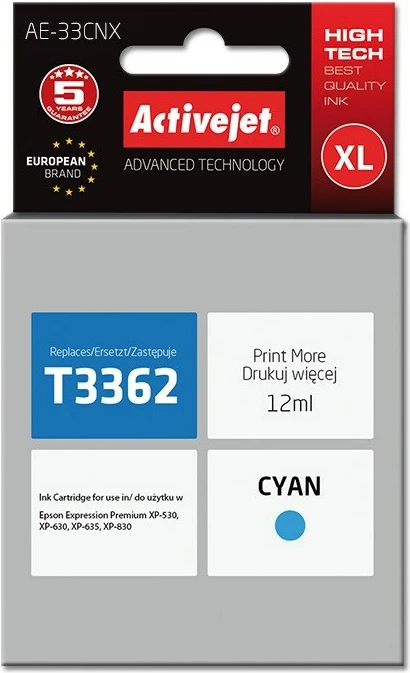 Ngjyrë zëvendësuese Activejet AE-33CNX për printer Epson, 12 ml, e kaltër