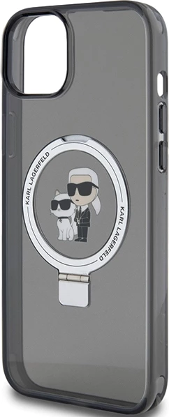 Mbështjellës Karl Lagerfeld KLHMP15MHMRSKCK për iPhone 15 Plus 6.7", me unazë Ring Stand, MagSafe, zi