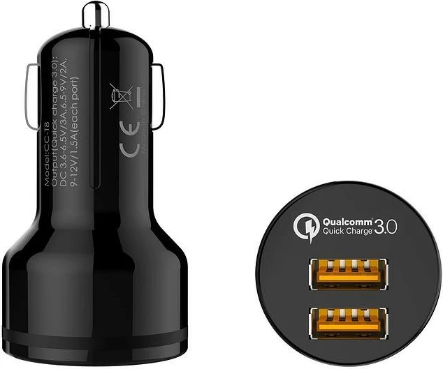 Mbushës veture AUKEY CC-T8, 2xUSB Quick Charge 3.0, 6A, 36W, i zi