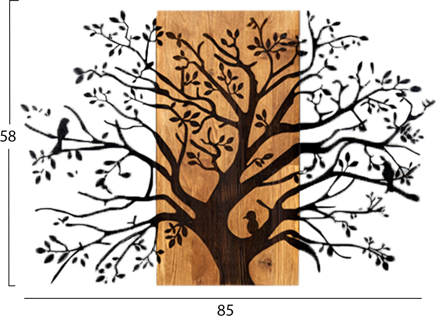 Dekor muror pemë, metal i zi, dru natyral, FH4806, 85x3x58cm