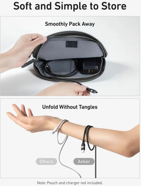 kabllo USB-C në USB-C ANKER A82E2H11 240W 0.9m e gërshetume, e zezë, me organizer silikoni