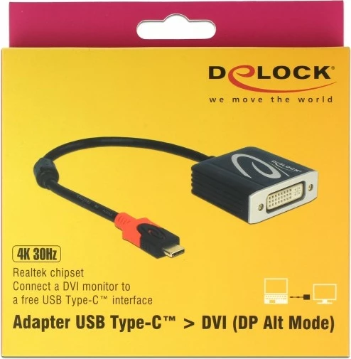 Adapter kabllo DeLOCK 61213, USB Type-C në DVI, 0.2m, e zezë