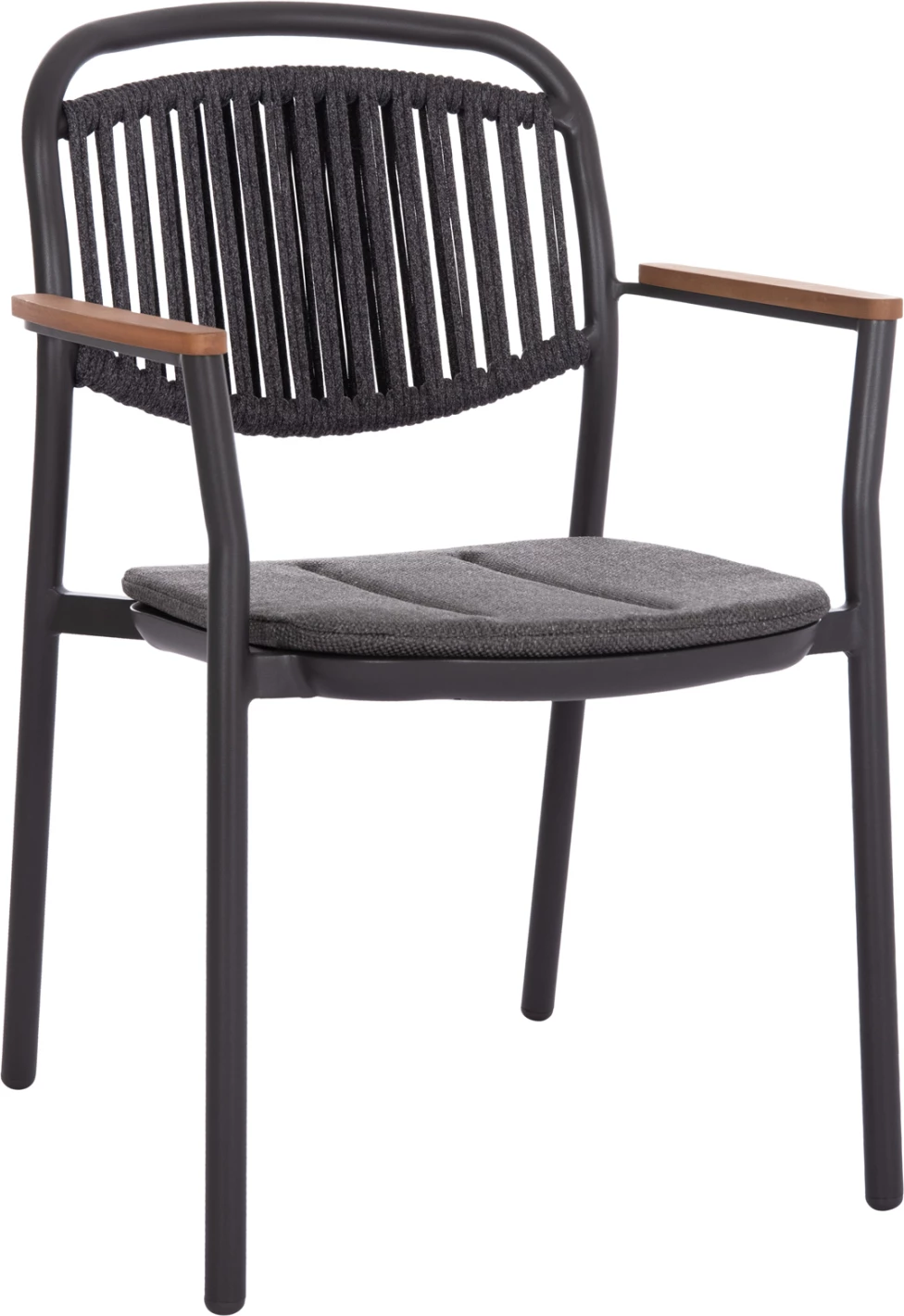 Karrige me krahë DEXTER, alumin i zi, litar, jastëk OLEFIN, krahë dru tik, CD6205.01