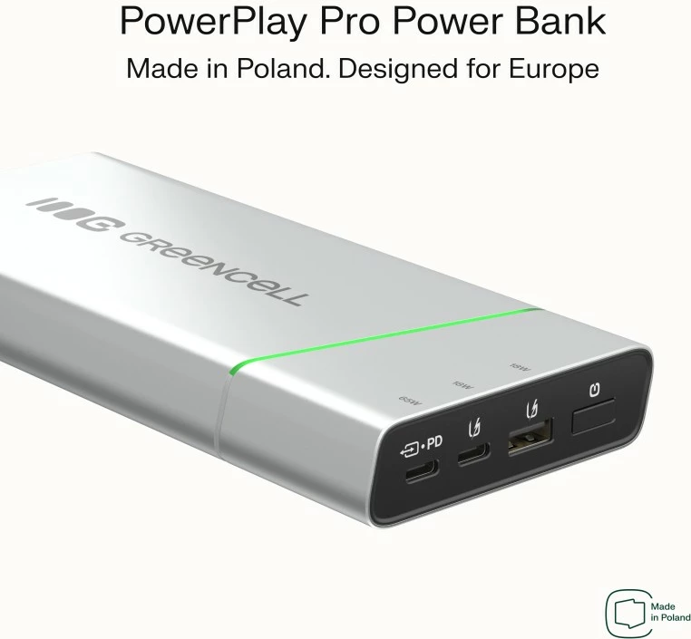 Powerbank Green Cell PowerPlay Pro PBPLGC20P 20800mAh 65W PD 2x USB-C + USB-A argjendtë/zezë