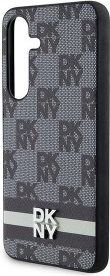 Mbështjellës DKNY Leather Checkered Mono Pattern & Printed Stripes për Samsung Galaxy S24, i zi