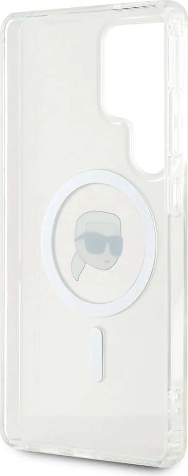 Mbështjellës Karl Lagerfeld Button Karl Head Printed Logo MagSafe për Samsung Galaxy S25 Ultra, Bardhë